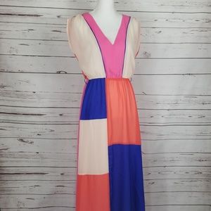 NWOT Jealous Tomato Color Block Maxi Dress Sz Med